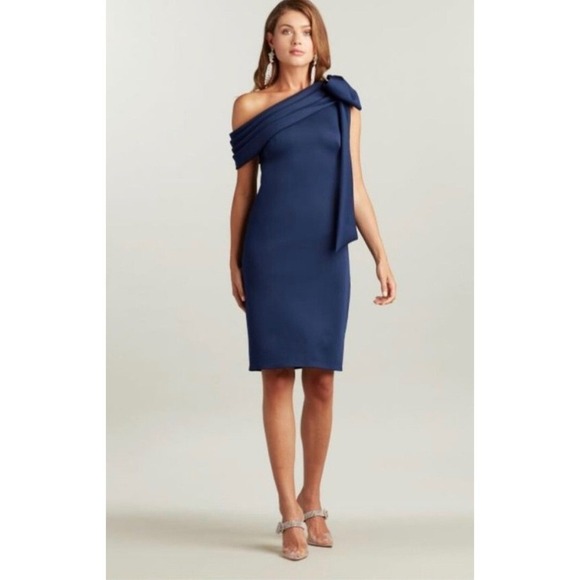 Tadashi Shoji - One Shoulder Draped Neoprene Bow Avant Garde Sleeveless Designer - Picture 2 of 6